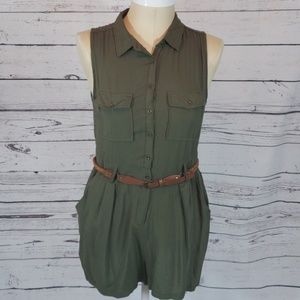 Charlotte Russe olive romper w/ belt. Size large